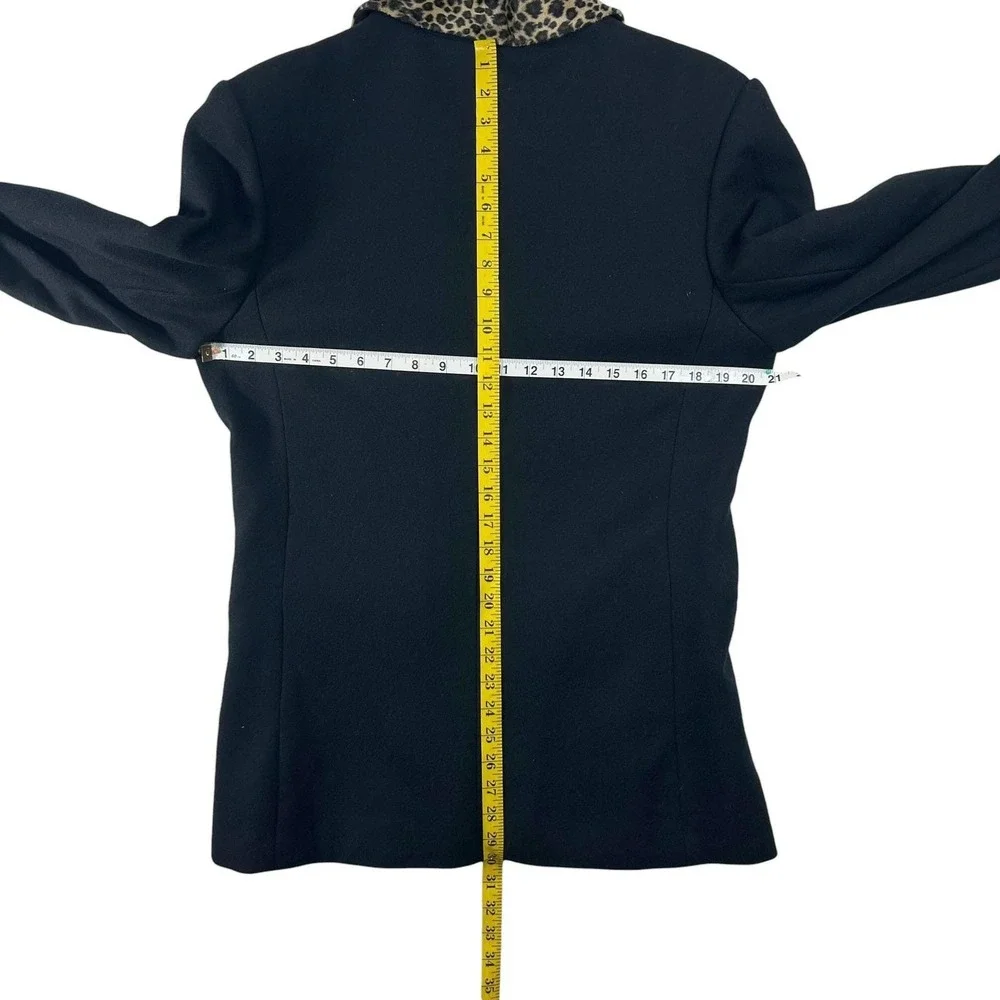 Vintage Black Wool Winter Coat Leopard Collar Quiet‎ Luxury Parisian Chic 9 10